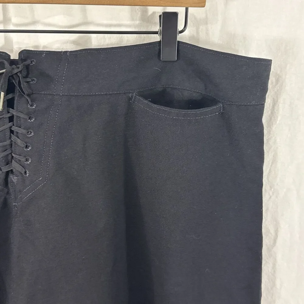 Vintage Black Sailor Wool Flap Front Uniform Wide Leg Tied Back Pants Mens 42R